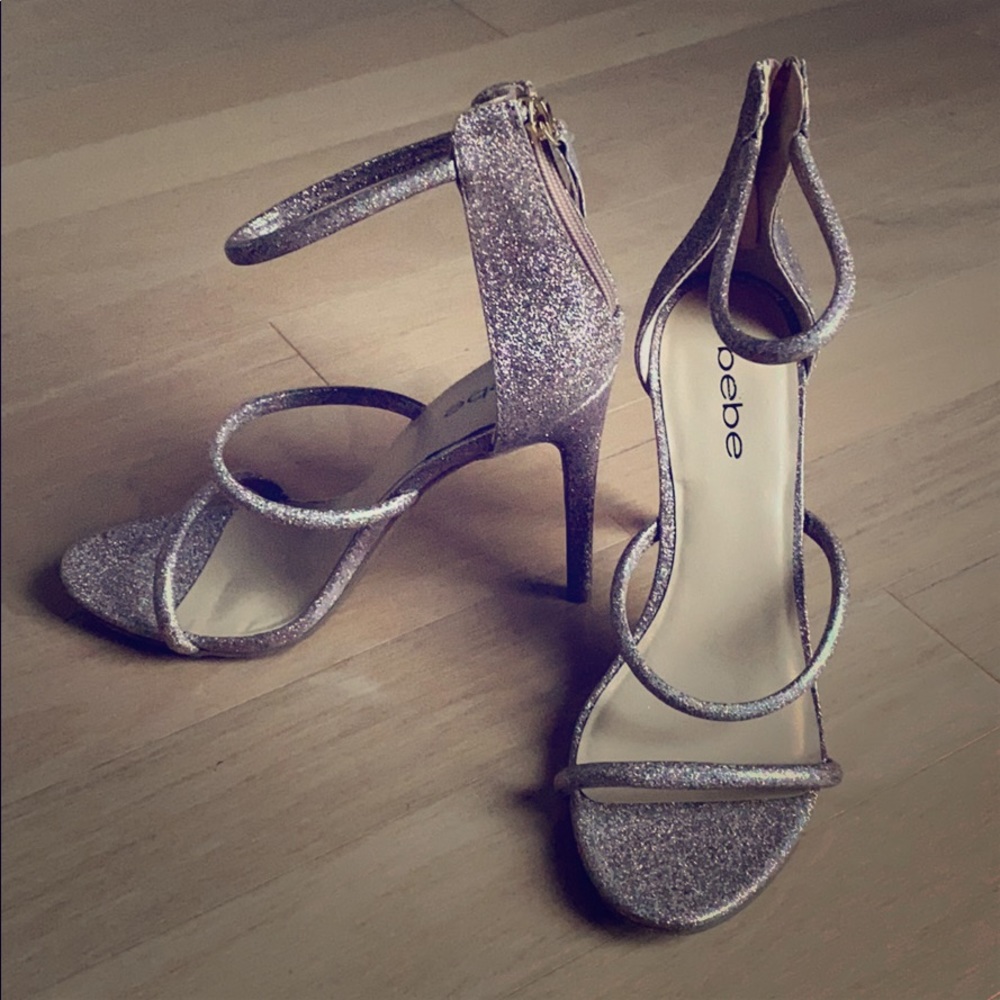 Bebe open toe glitter heels